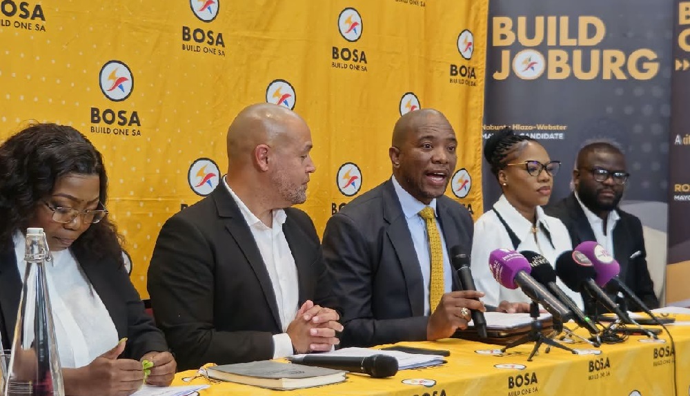 Build One South Africa (BOSA) leadership addressing the media in Johannesburg on 26 August 2026.