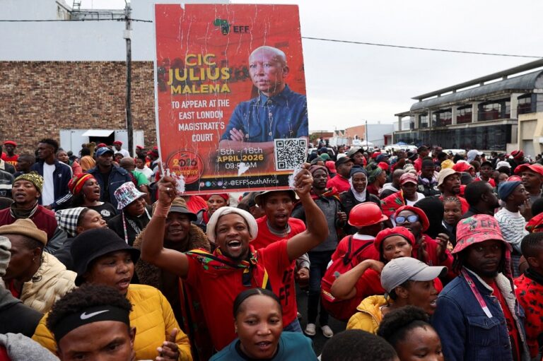 EFF supporters outside the East London Magistrate's Court.