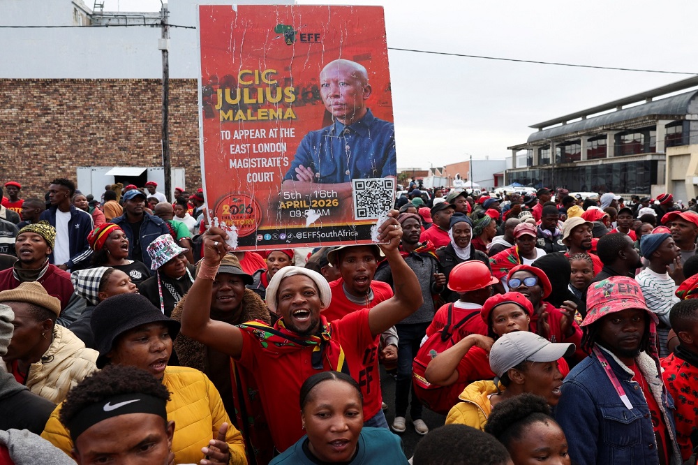 EFF supporters outside the East London Magistrate's Court.