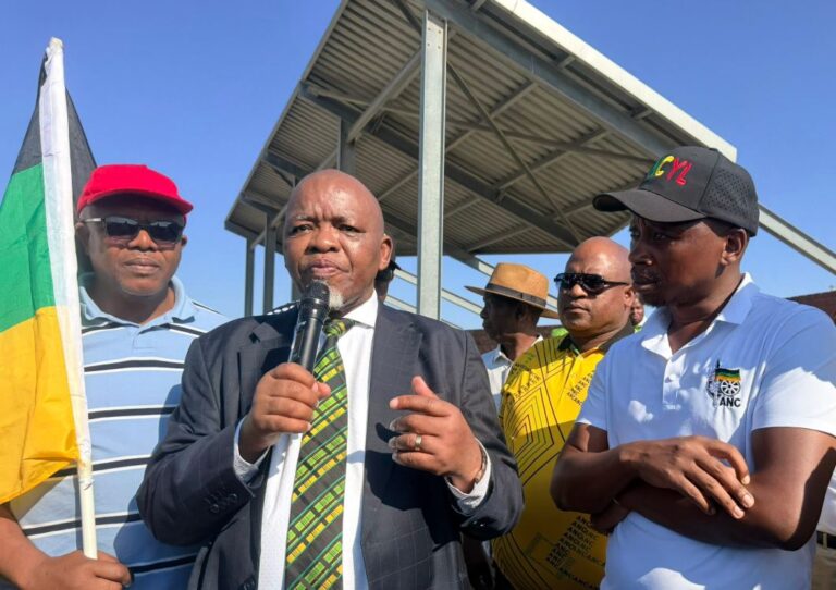 ANC National Chairperson Gwede Mantashe speaks to residents in KwaZakhele, Eastern Cape on September 20, 2026.