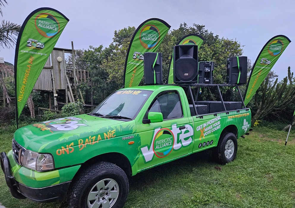 Branded vehicle of the Patriotic Alliance ahead of the party's election campaing in the Nelson Mandela Bay in the Eastern Cape on 22 September 2026.