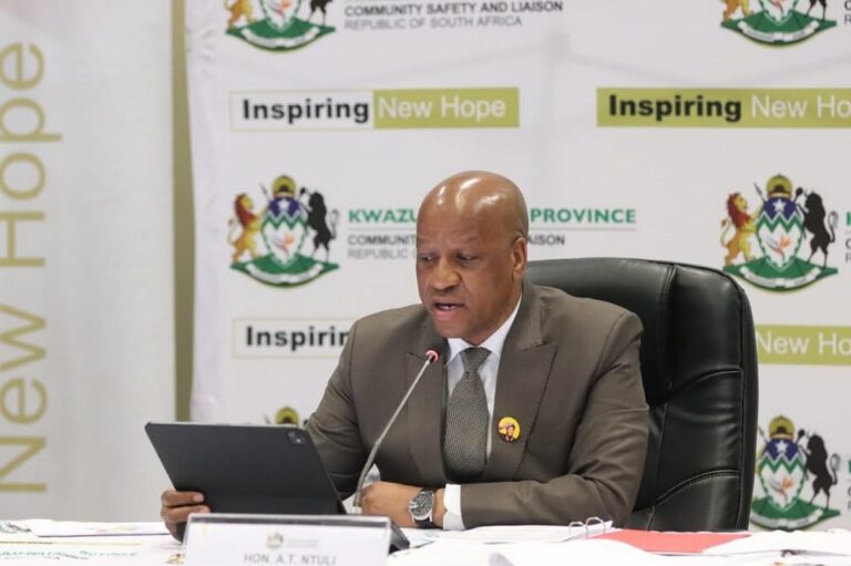 KwaZulu-Natal Premier Thami Ntuli speaks at the Multi-Party Political Intervention Committee in Mayville, KwaZulu-Natal on 22 September2026.